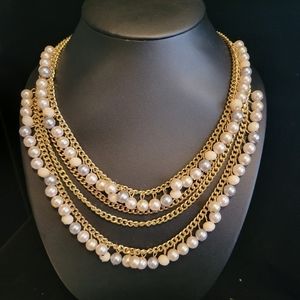 Vintage Faux Pearl Gold Layered Necklace